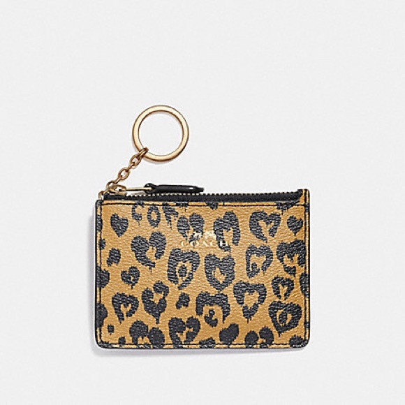 Coach Accessories - Coach Wild Heart Mini Skinny ID holder Leopard Print Keychain Wallet card holder